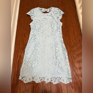 Lulus Romance Language light blue backless lace dress size Large